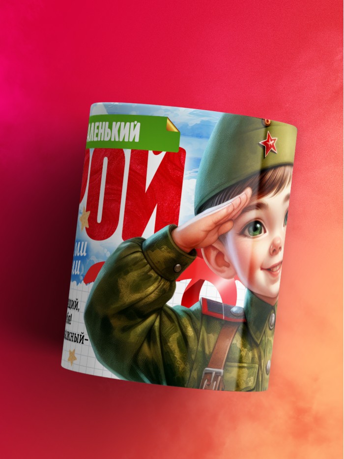 Детская кружка на 23 февраля Глеб  маленький герой  Саки